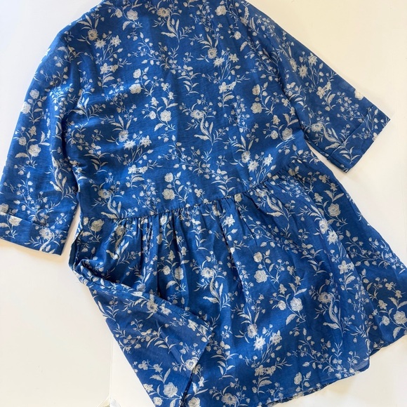 Tuckernuck Dress Womens Large Blue Floral Toile Long Slv Shift - Picture 13 of 14